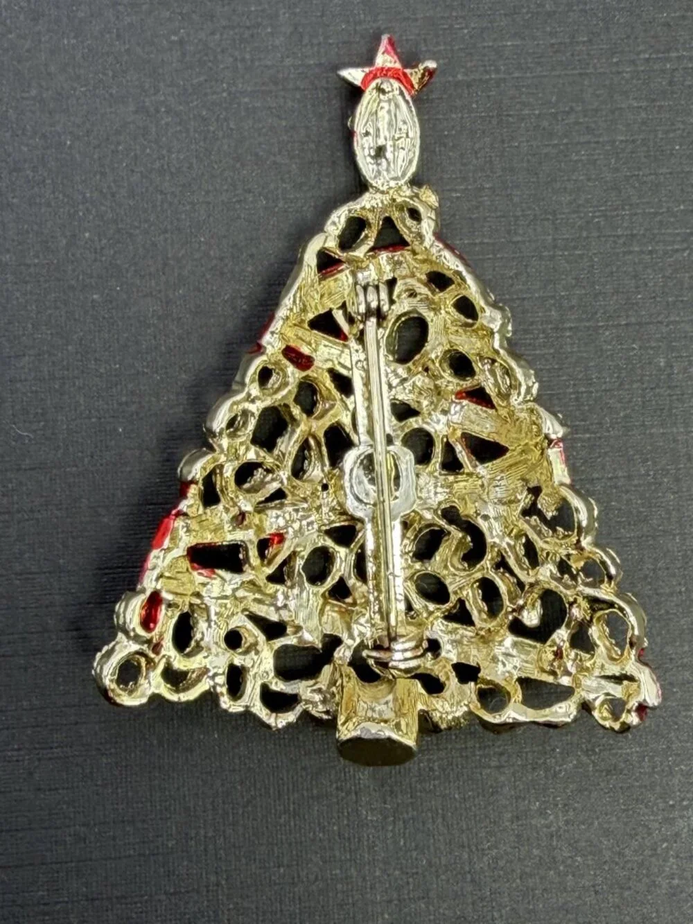 Christmas Tree Brooch Lot of 3 Enamel Rhinestone Holiday Pins Gold Silver Tone